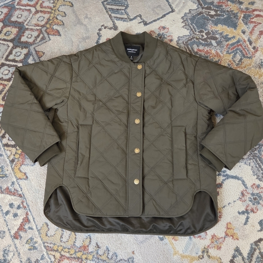 Banana Republic Nylon Quilted Jacket Water Resistant Snap Zip Bomber Green Small - Picture 3 of 14